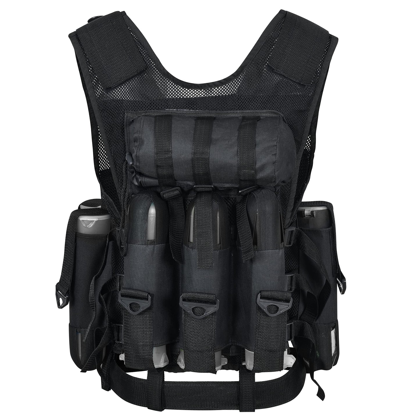 9 pod Paintball/Tactical Vest with Barrel Pouch and Neck protector Unisex Combat vest with Adjustable Sides and Shoulder to Fit all