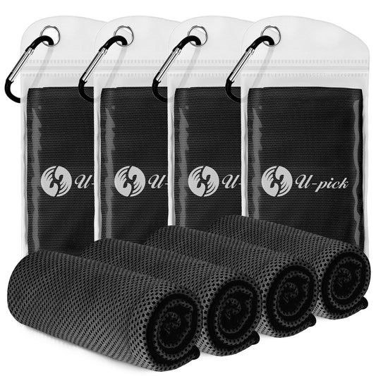 U-pick 4 Packs Cooling Towels for Neck and Face[40"x12"], Soft Breathable Chilly Towel, Athletes Keep Cool Neck Rags, Sweat Towels for Gym, Yoga, Camping, Travel, Running, Golf - Black