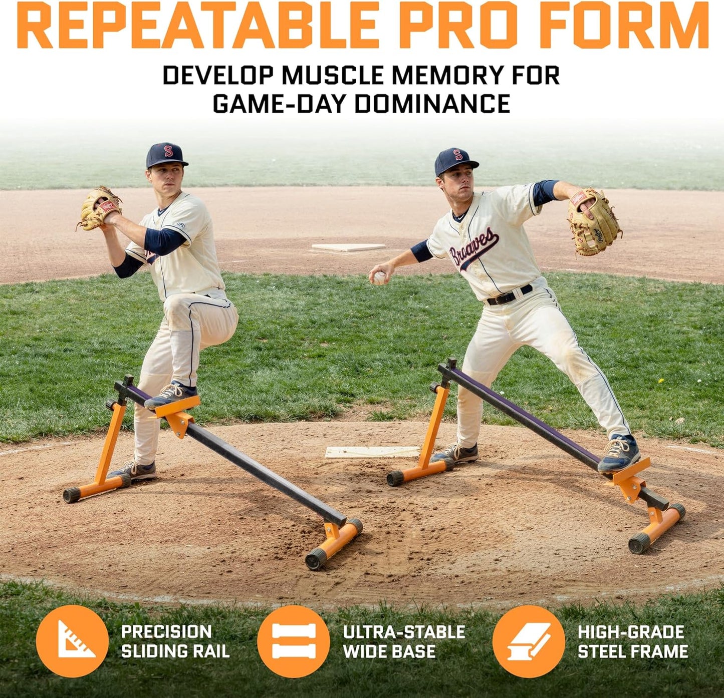 Baseball Pitching Lead Leg Trainer - Adjustable Stride & Resistance Aid for Pitchers | Heavy-Duty Steel, Improve Power & Balance