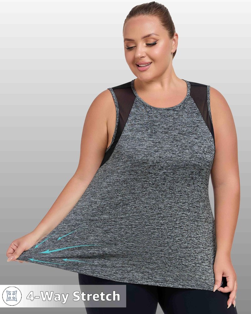 MTICFMY Plus Size Workout Tank Tops for Women, Black Sleeveless Athletic Shirts Loose Fit, Mesh Flowy Yoga Gym Running Summer Clothes 3X