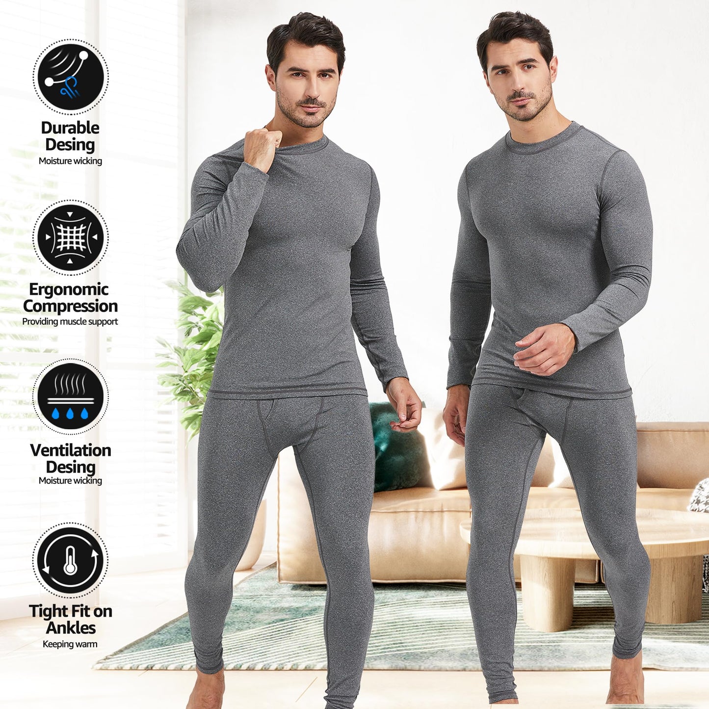UNIQUEBLLA Long Johns Thermal Underwear Set for Men Thermal Base Layer Cold Weather Bottom Top