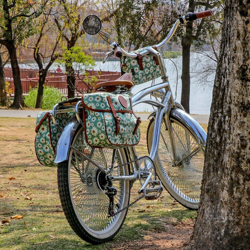TOURBON Nylon Double Pannier Rear Rack Bag for Bicycle, Bike Saddlebag with Shoulder Strap