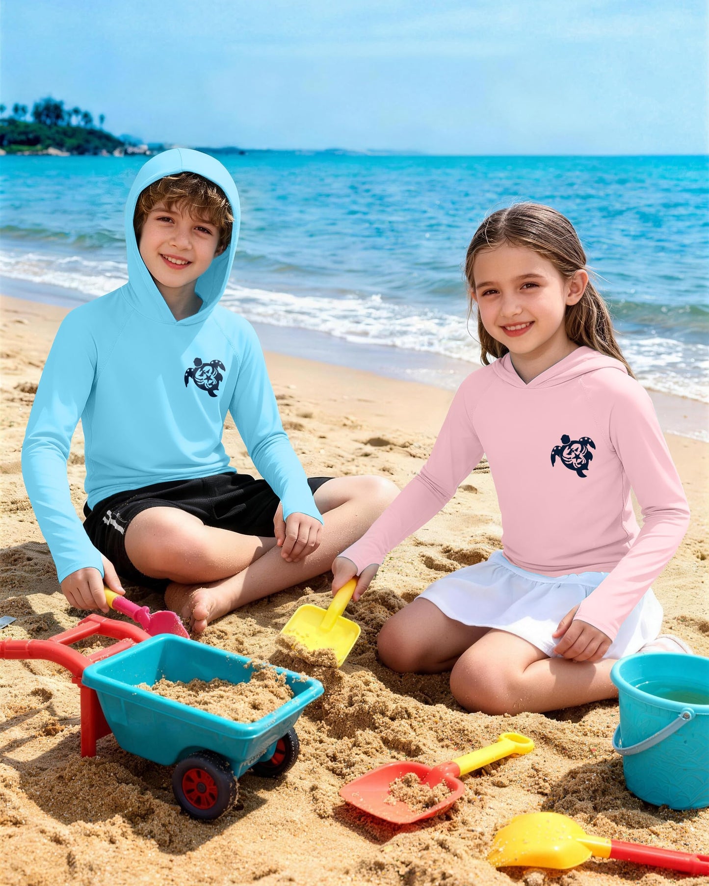 DRONIRING Boys Rash Guard Swim Hoodie, UPF 50+ UV Sun Protection Long Sleeve Fishing Shirt, Kids Youth SPF Water Shirts
