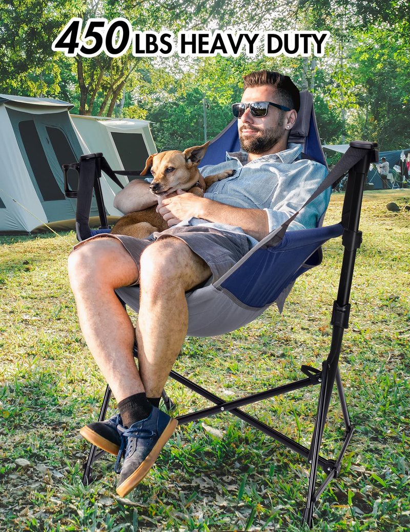 Docusvect Hammock Camping Chair - 3 Heights Portable Hammock Chair Camping with Adjustable Backrest, Headrest, Padded Seat, Cup Holder - 450 LBS Heavy Duty