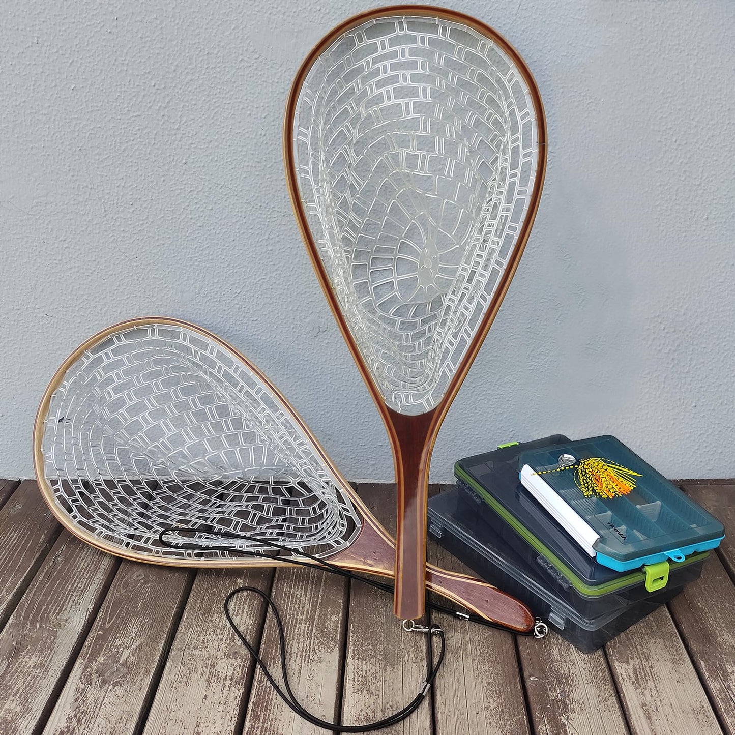 Aventik Fly Fishing Landing Net for Trout Soft Rubber Ghost Mesh Catch and Release Wooden Frame Lightweight and Tangle-Free(HWRN08)