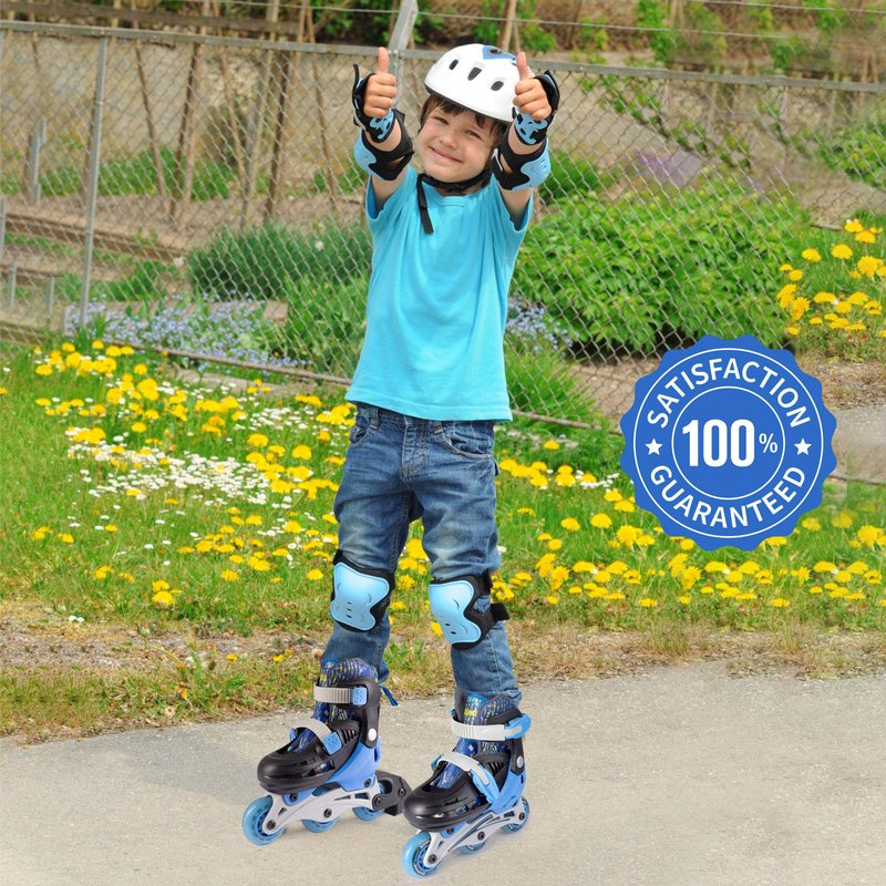 New Bounce Roller Skates for Little Kids - Shoe Size EU 28-31, US Kids Junior Size 8-11, 2-in-1 Roller Skates for Girls, Converts from Tri-Wheel to Inline Skates - Rollerskates for Beginners | Blue