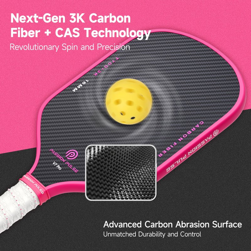 V7 Pro Pink Carbon Fiber Pickleball Paddle for Women – 3K Surface, 16mm Core, 3D Handle, Edge Guard – Lightweight Pickleball Paddle for All Skill Levels by Passion Pulse