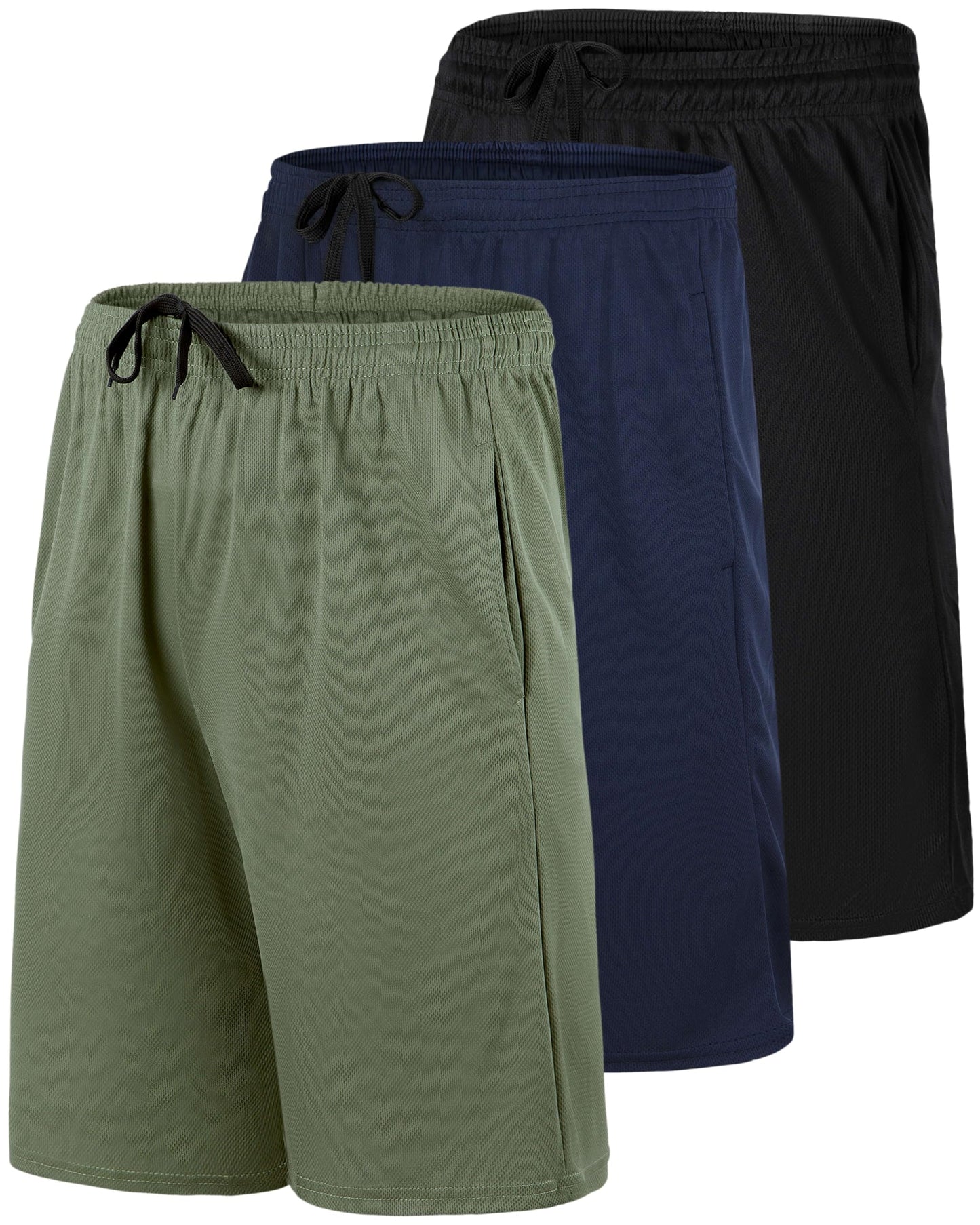 Real Essentials 3 Pack: Men’s 9" Mesh Basketball Shorts | Long Athletic Performance Gym Short with Pockets - Set 3, M
