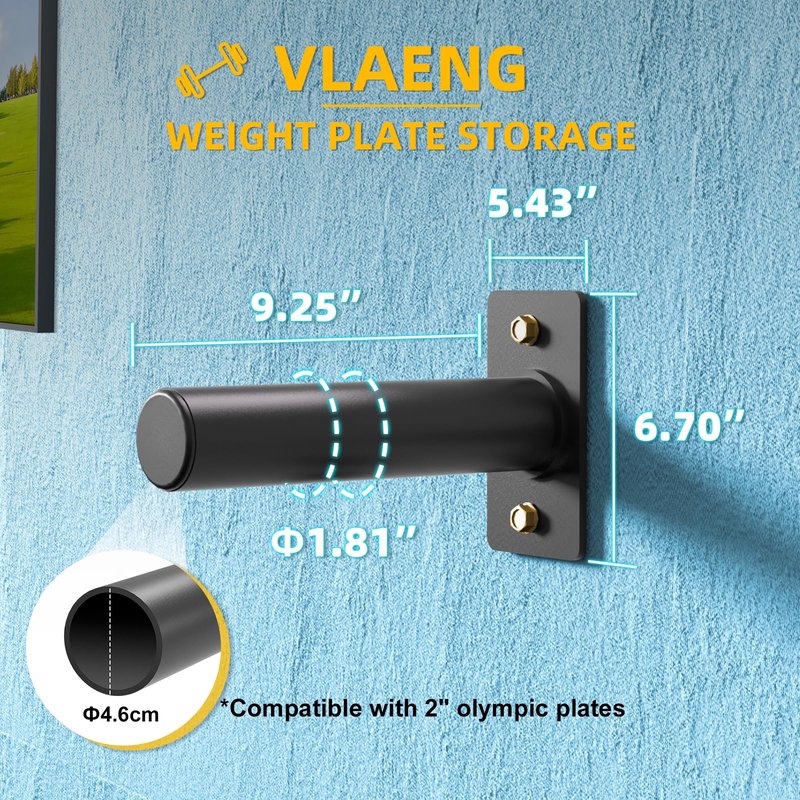 Wall Mounted Weight Plate Holder, Weight Rack Storage for 2" Olympic Weight Plate, Max Weight Capacity 330 lb, Best with Black Powder Coated for Garage Home Gym Strength Training (2 pcs)