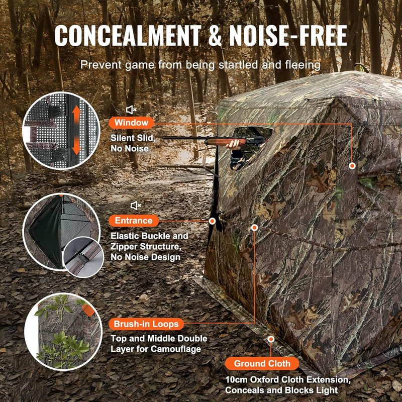 VEVOR Hunting Blind - 360° Portable Camouflage Tent with Silent Door & Window | Durable Concealed Shelter for Turkey & Deer