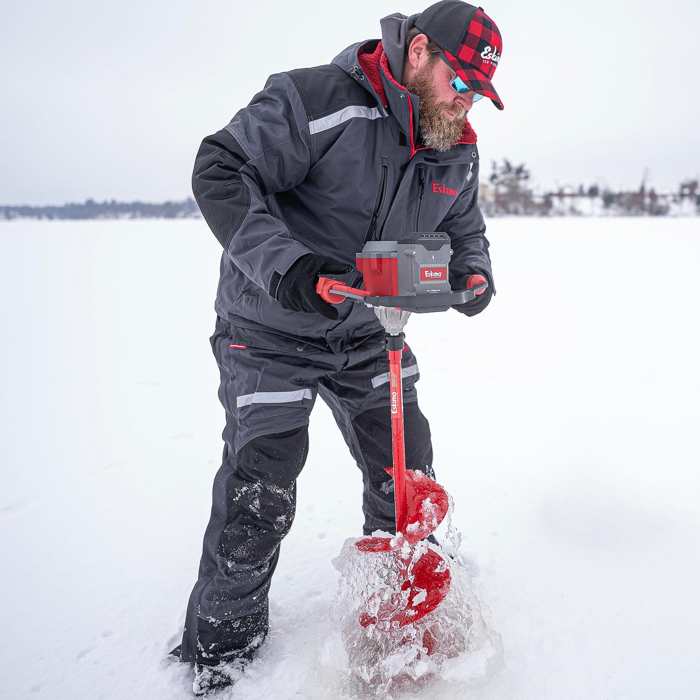 Eskimo E40 10-Inch Electric Ice Auger, Full Power 40V Lithium, Steel Bit, Lightweight Powerhead, Turbo Cutting System Multi-Edge Blades, Red, 45800