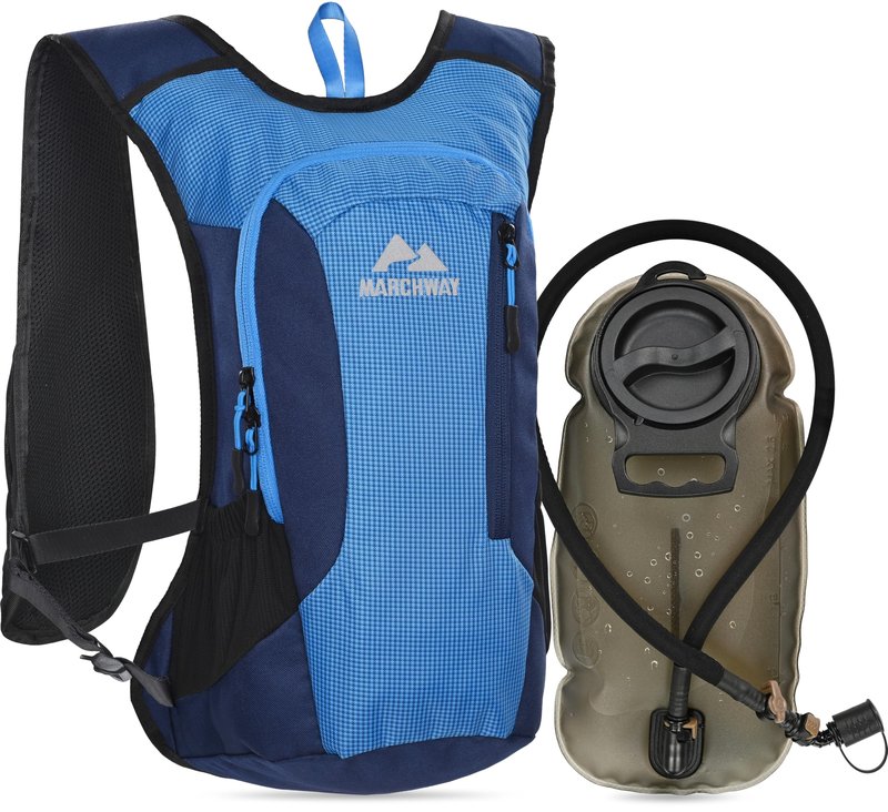 MARCHWAY Lightweight Hydration Backpack with Vest Style Straps & 2.5L TPU Water Bladder, Versatile Sleek Multi-Pocket Pack for Hiking, Cycling, Running, Backpacking, Travel (Blue)