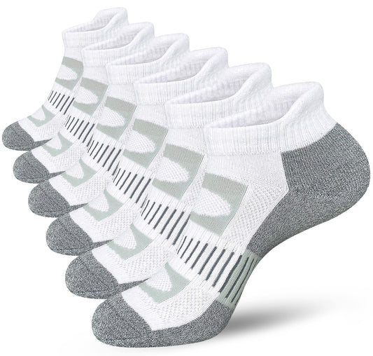 APTYID Women's Ankle Socks Athletic Cushioned Running, Size 6-9, White, 6 Pairs