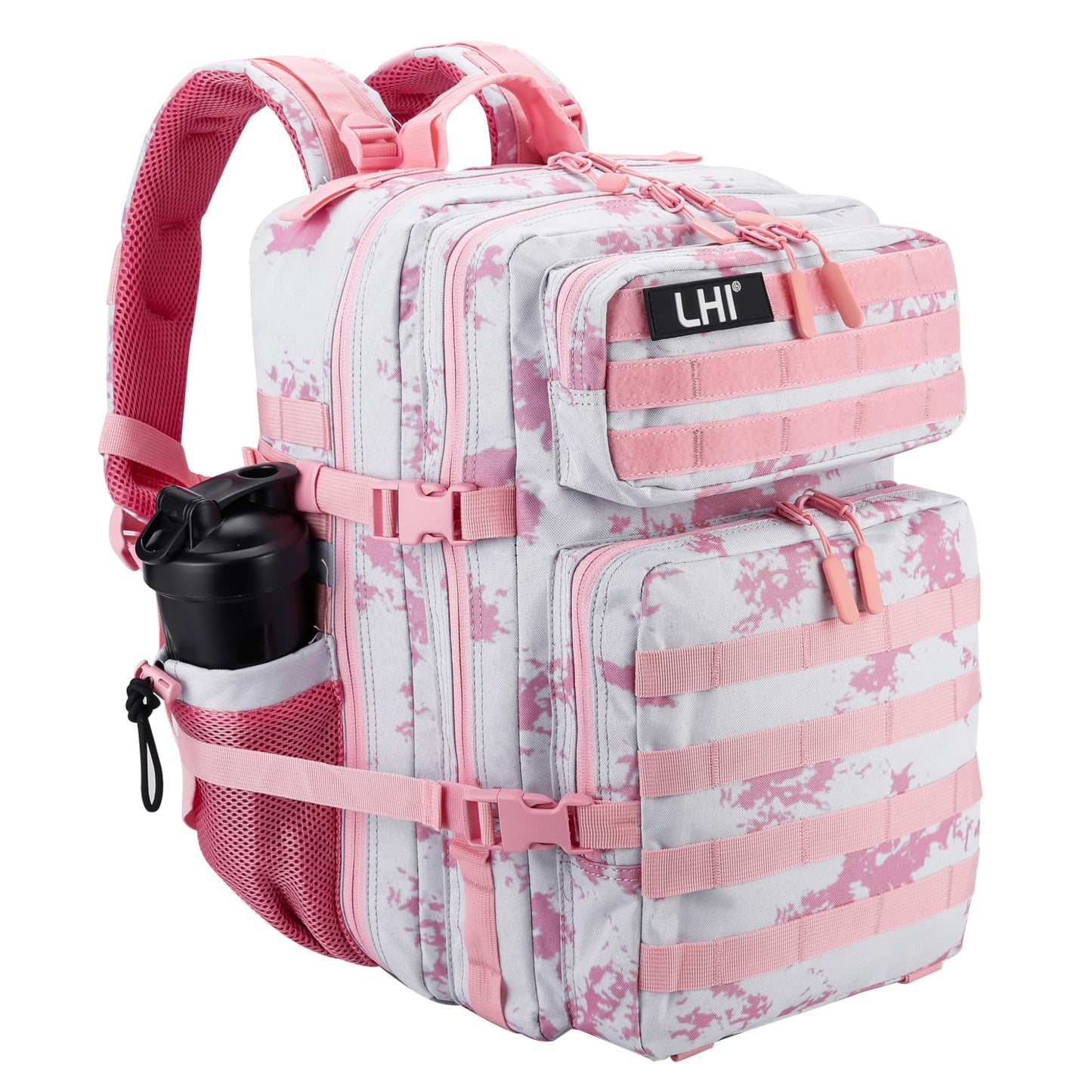 LHI Military Tactical Backpack for Men and Women 45L Army 3 Days Assault Pack Bag Large Rucksack with Molle System - Pink Tie-Dye