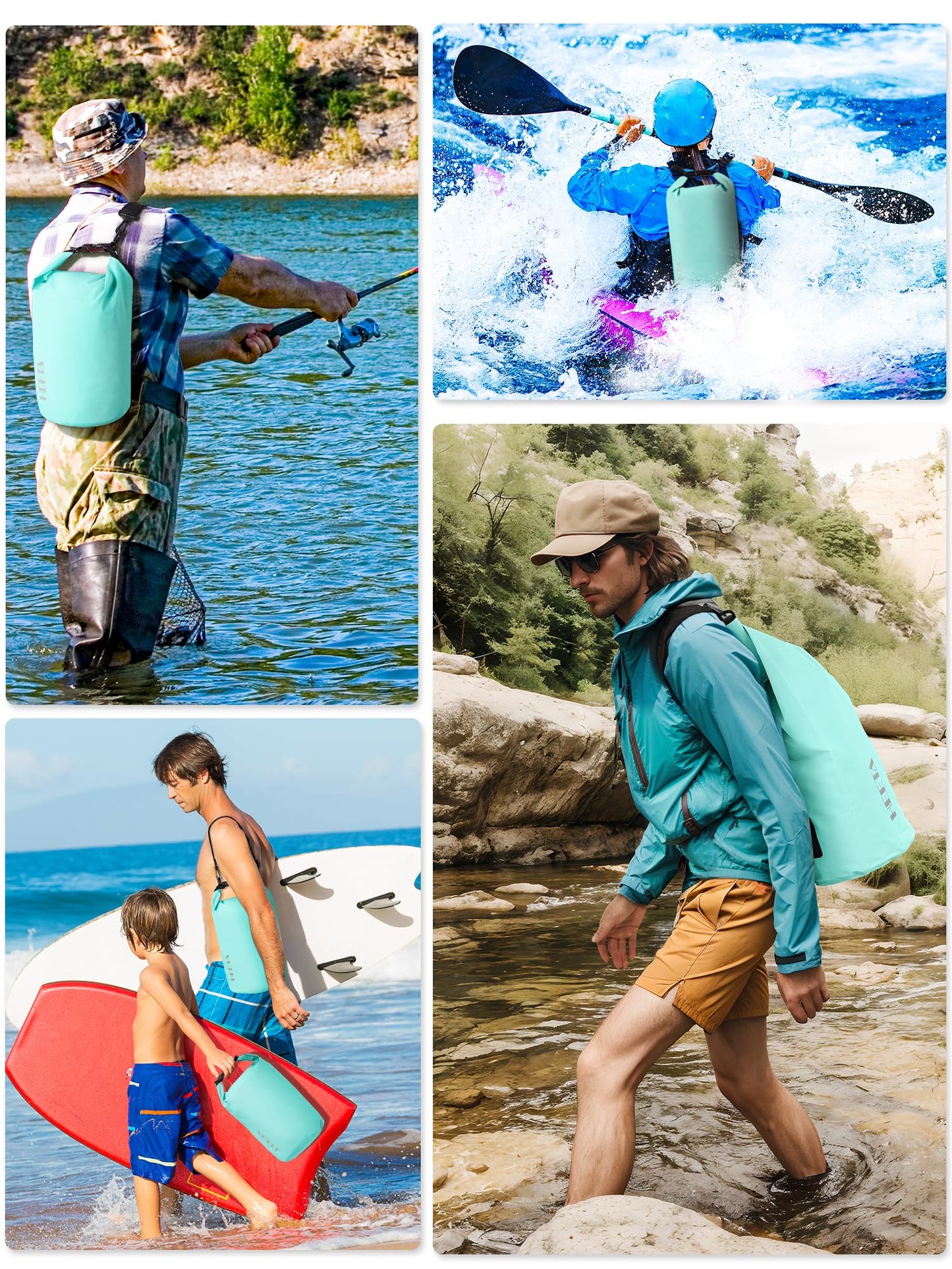 HEETA Waterproof Dry Bag for Women Men, Roll Top Lightweight Dry Storage Bag Backpack with Emergency Whistle for Travel, Kayaking, Boating, Camping, Beach, Cruise Ship Essentials (Mint Green,10L)