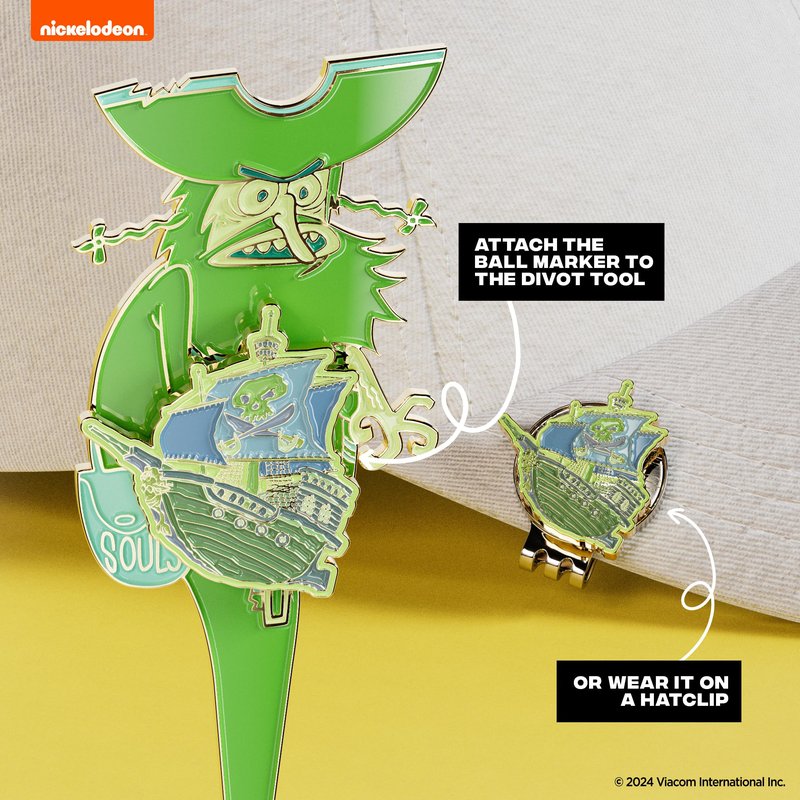 PuttBuddies Spongebob Squarepants Spongebob Flying Dutchman Divot Tool and Ball Marker – Magnetic Collectible Golf Gift Set with Hat Clip & Tin for Golfers