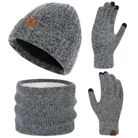 Winter Beanie Hat Scarf Gloves Set for Women Fleece Lined Beanie Knit Neck Warmer Touchscreen Gloves Cold Weather Warm Set