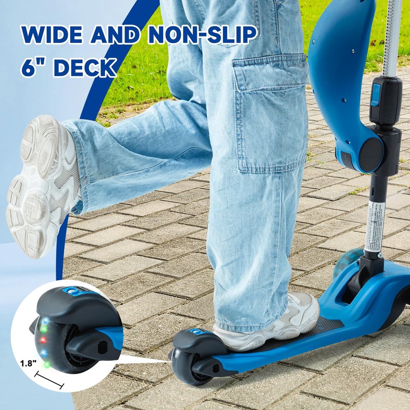 GLAMUP 3-Wheel Scooter for Kids, 2-in-1 Folding Kick Scooter with Removable Seat, Adjustable Height & Safety Lock, Lean-to-Steer, LED Light-Up Wheels for Boys and Girls Ages 3-14, Blue