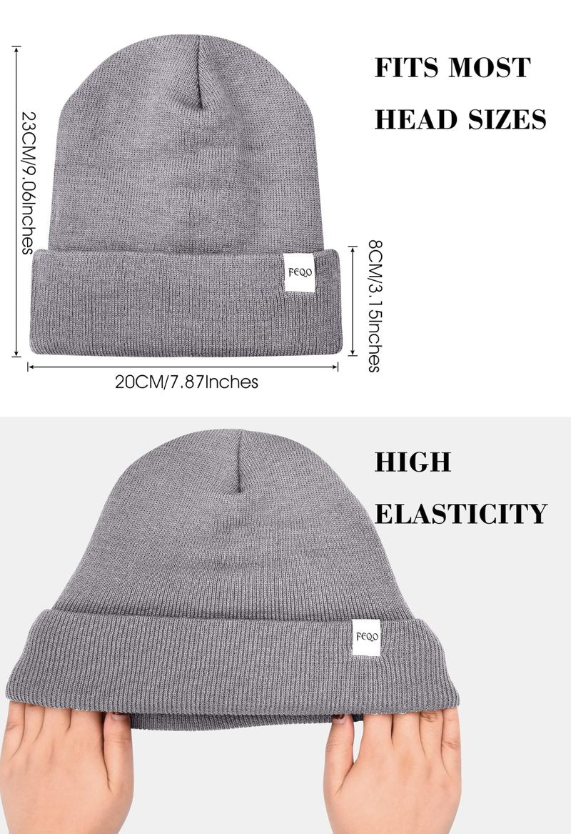 FEQO 6 Pack Satin Lined Winter Beanie Hats Soft Silk Lined Beanies Knit Warm Cuffed Hats for Women Men(Black, Light Gray, Pink, Beige, White, Oatmeal)