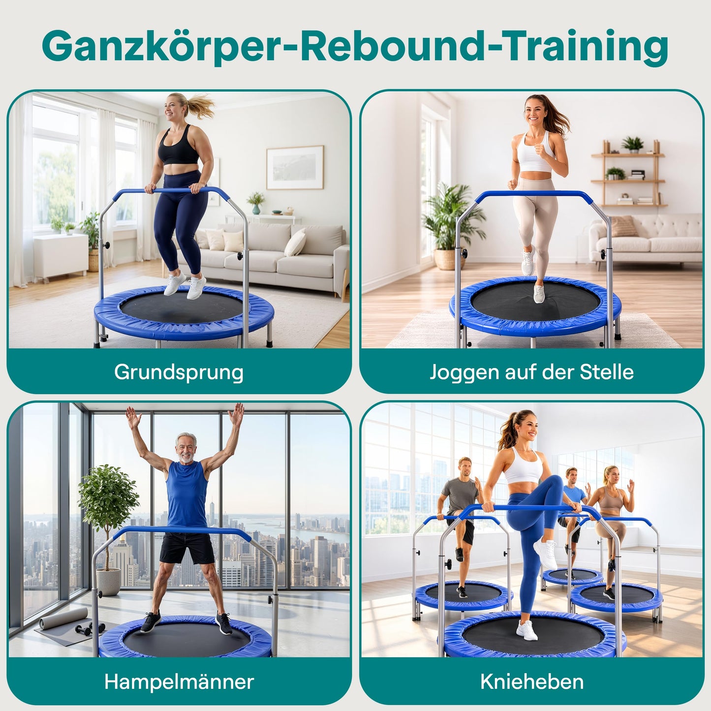 SereneLife 40" Foldable Mini Trampoline - Compact Fitness Trampoline for Kids Adults, Exercise Rebounder with Foam Handle, Indoor/Garden Workout Equipment, Max Load 150/220 lbs