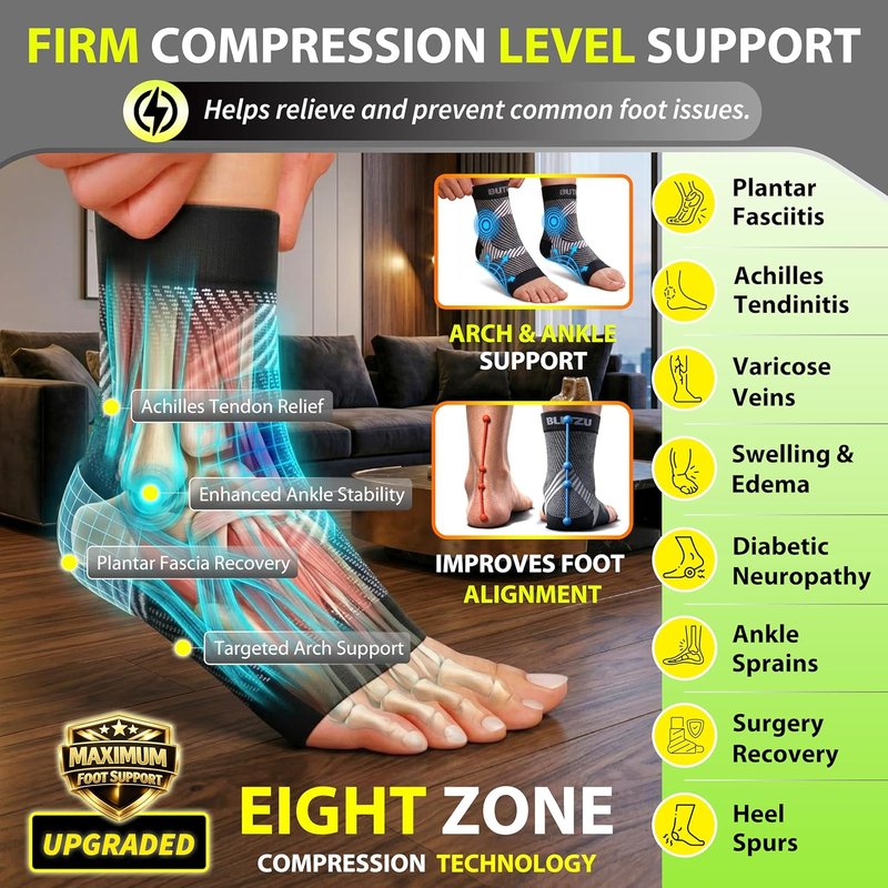 Compression Socks for Plantar Fasciitis - Ankle Brace with Arch Support for Pain Relief | Purple L-XL