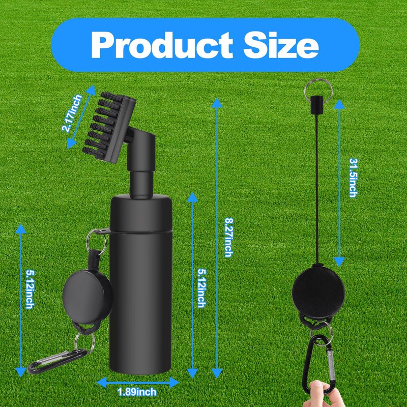 BIVASMWATH Golf Club Brush Cleaner with Water Bottle 7.5 Inches Holds 4 Ounces of Water - 2 Pack Pro Golf Club Cleaner Brush with Heavy Duty Retractable Clip - Golf Accessories (Black)