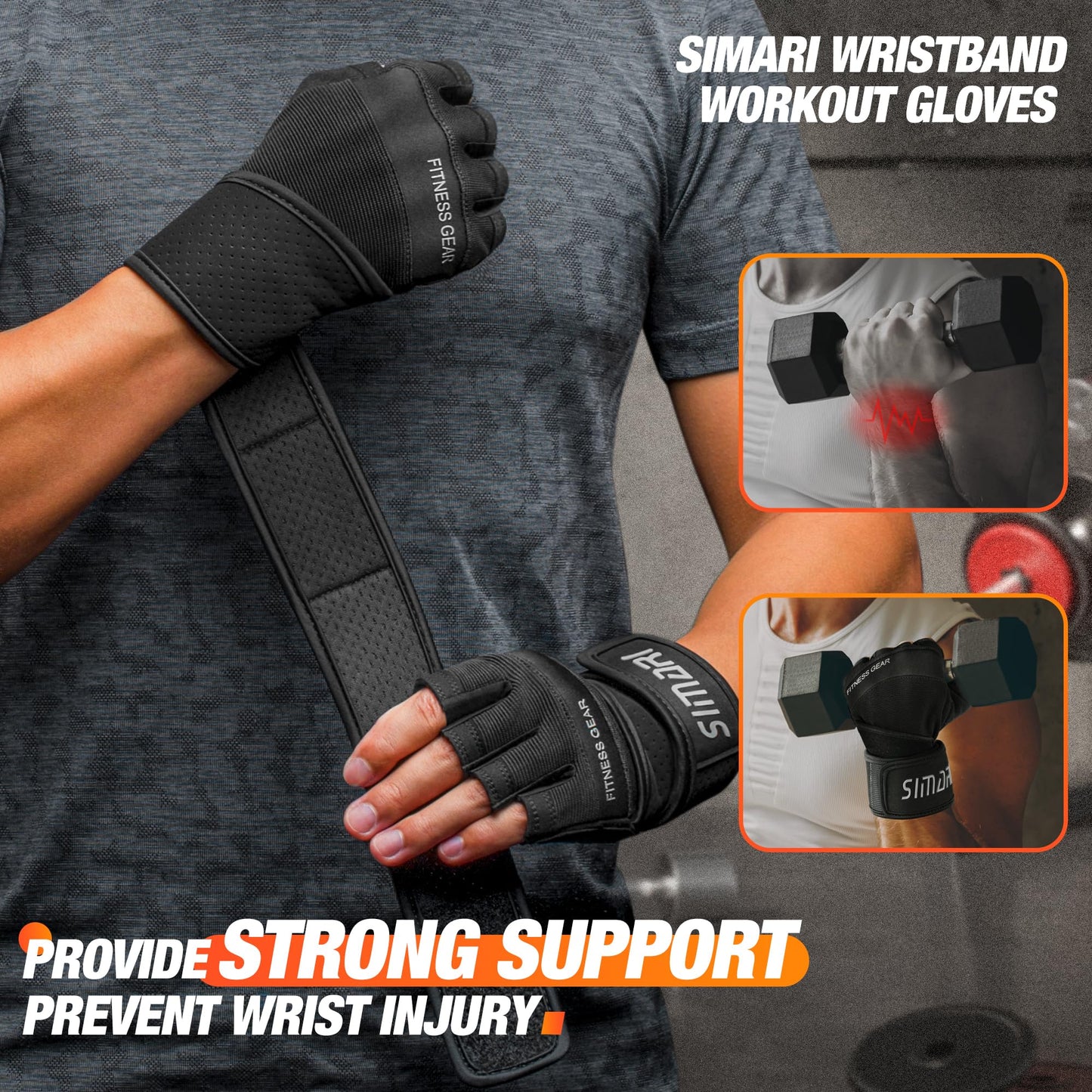 SIMARI Padded Workout Gloves for Men and Women, Ventilated Weight Lifting Gloves with Wrist Wraps Support, Full Palm Protection, Great Grip for Gym Training, Fitness, Weightlifting, Exercise