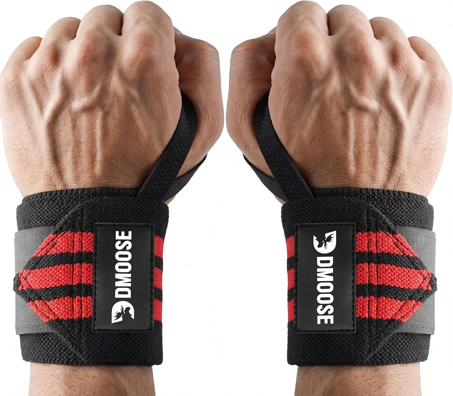 DMoose Fitness Wrist Wraps - Heavy Duty Weightlifting Support Straps | 18" with Thumb Loop for Pain Relief
