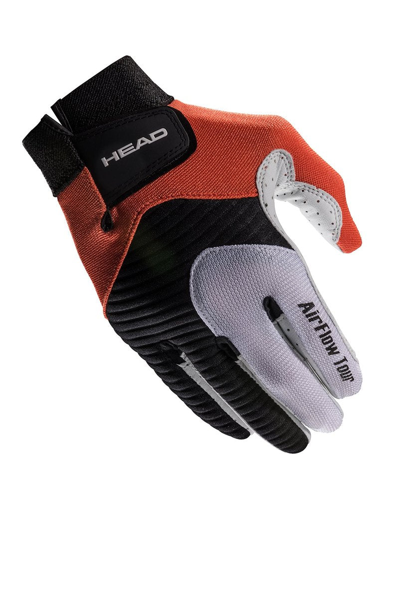 HEAD Leather Racquetball Glove - Airflow Tour Breathable Glove for Right & Left Hand - Black/Orange/White, Right - Large
