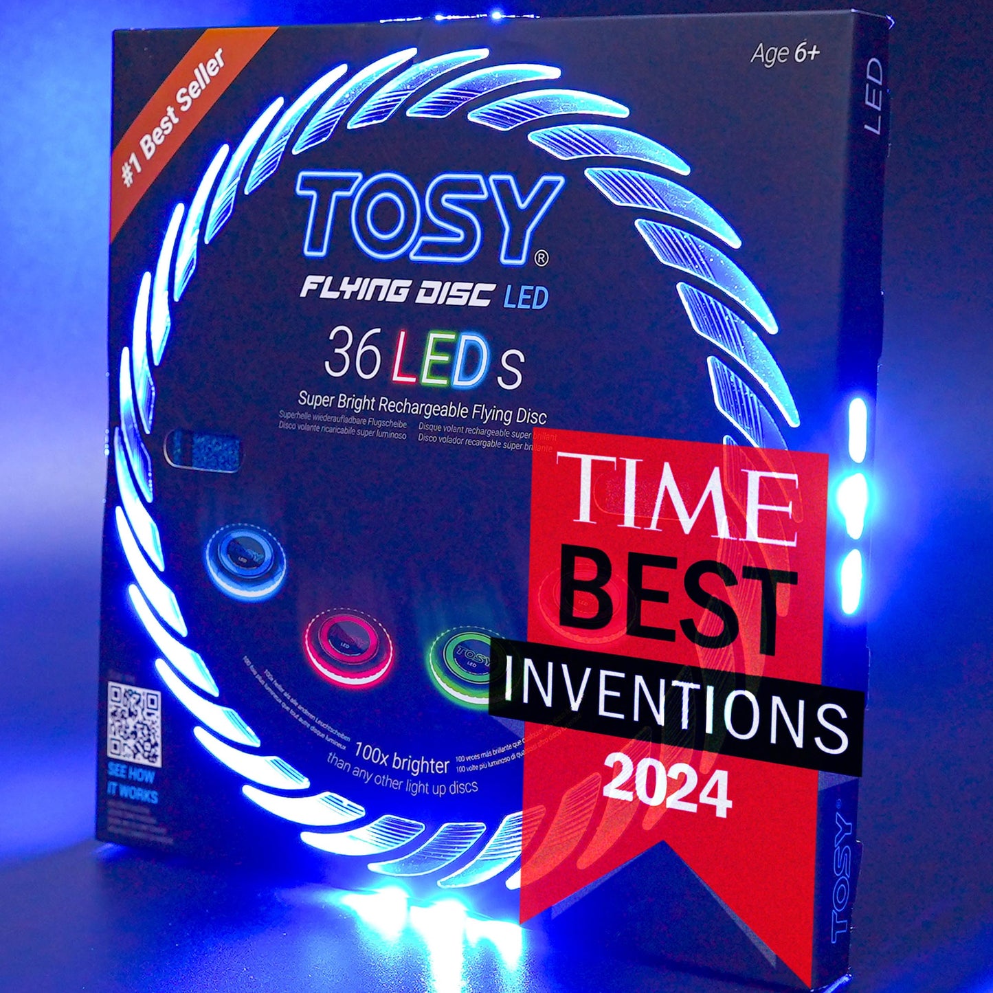 TOSY Flying Disc - 108 RGB Multicolor LEDs, Super Bright, Smart Modes, Cool Valentine Easter Gift, Camping Toy for Kid/Teen/Adult, Auto Light Up, Rechargeable, Waterproof, 175g, 2-Pack