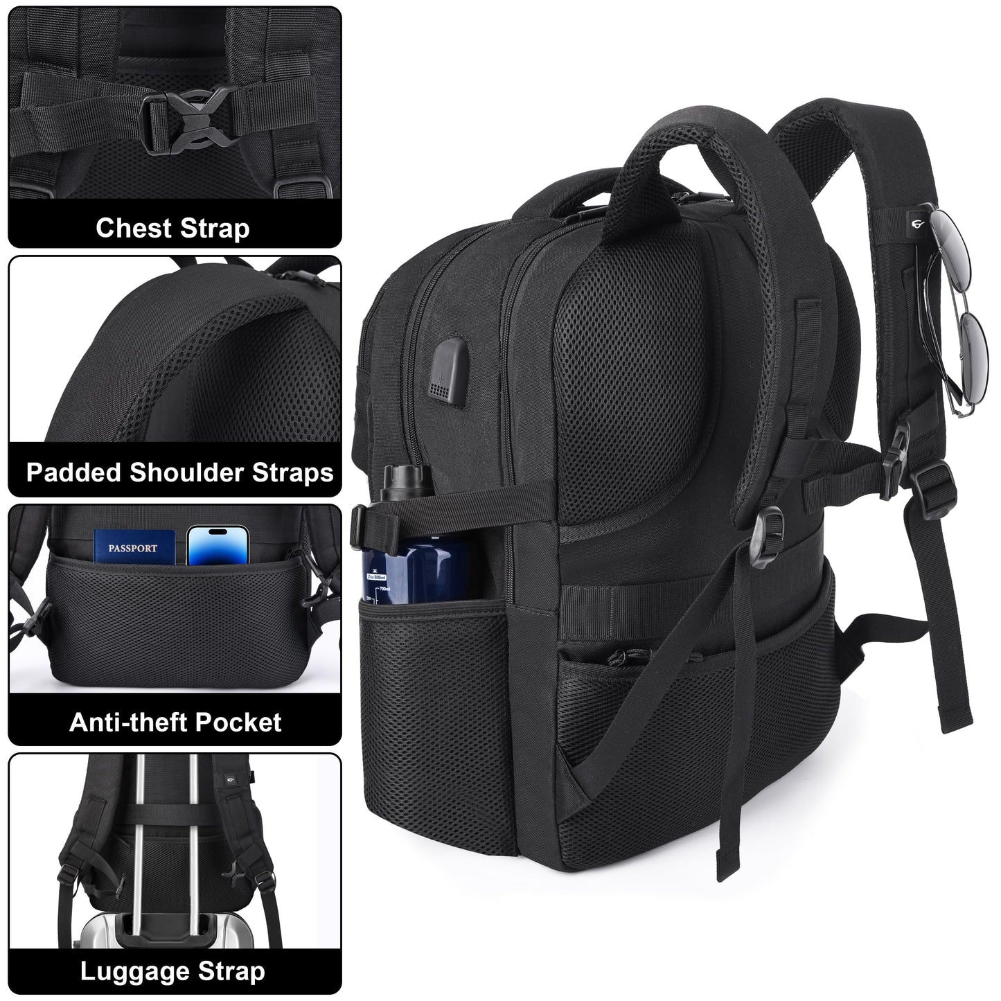 MOZETO 17 Inch Laptop Backpack, Large Tactical Inspired Travel Bag (Black)