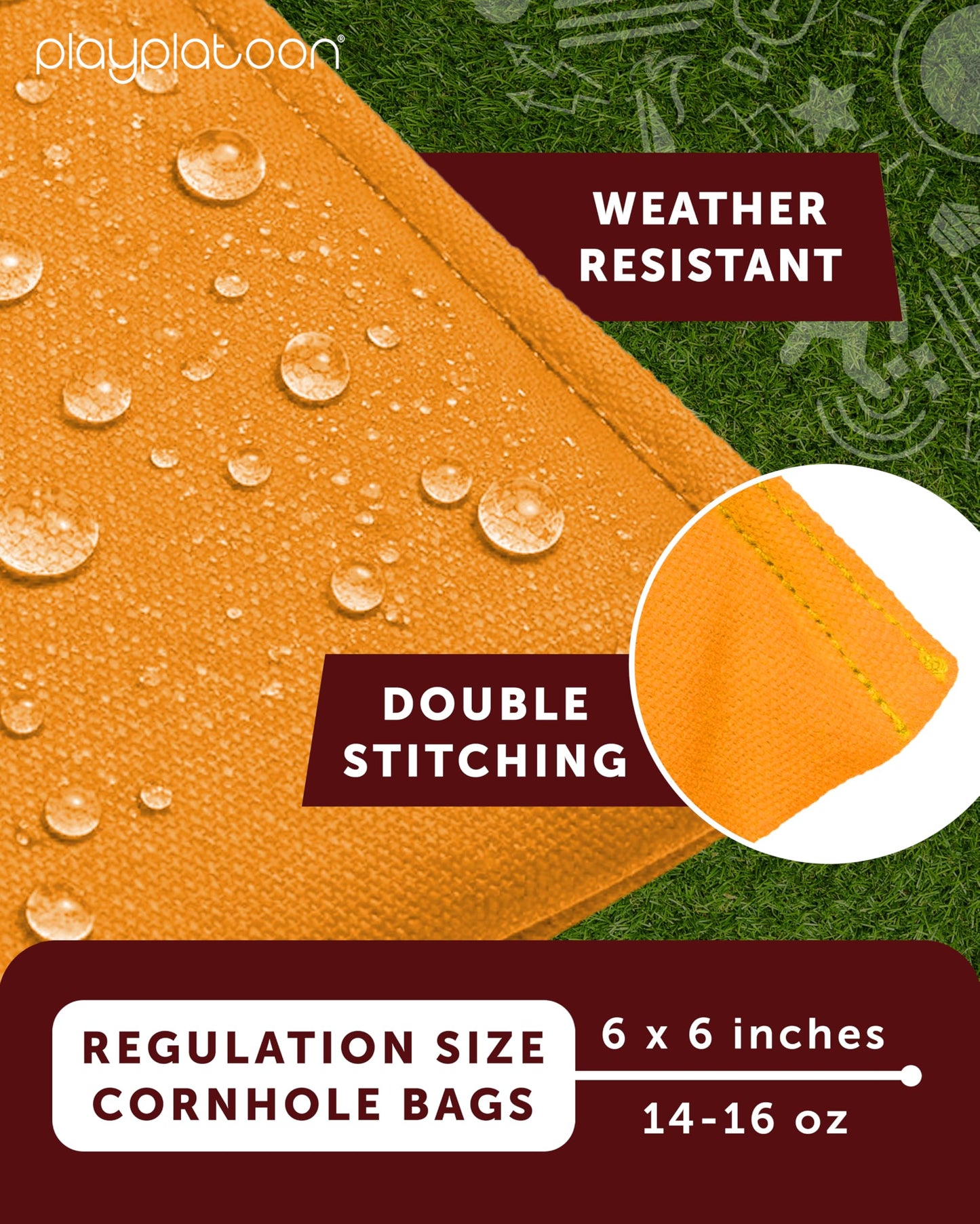 Play Platoon Weather Resistant Cornhole Bags - Set of 8 Regulation Corn Hole - Orange & Teal - Durable Duck Cloth Corn Hole for Tossing Game, Includes Tote Bag