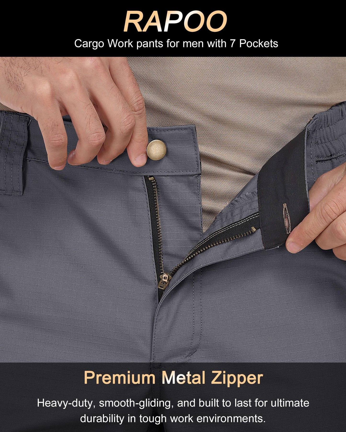 Rapoo Cargo Work Pants for Men Hiking Tactical Military Army Pants for Men with Multi Pockets Water Resistant Mens Ripstop Construction Breathable Pants Grey 42Wx30L