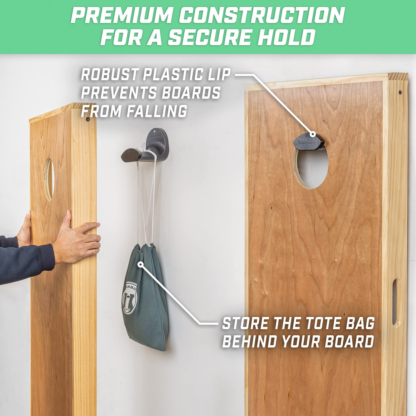 GoSports Wall Mounted Cornhole Board Hangers - Set of 2 - Includes Bean Bag Tote