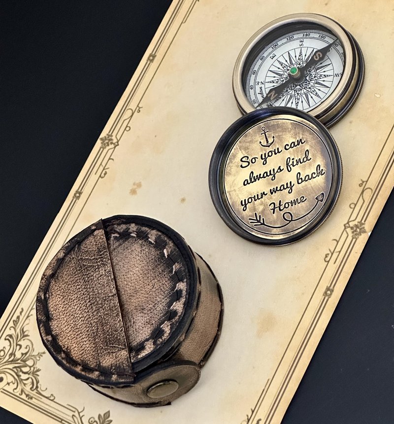 So You Can Always Find Your Way Back Home – Luxury Engraved Brass Pocket Compass with Leather Case – Anniversary Happy Gifts Graduation Gift for Men & Boys