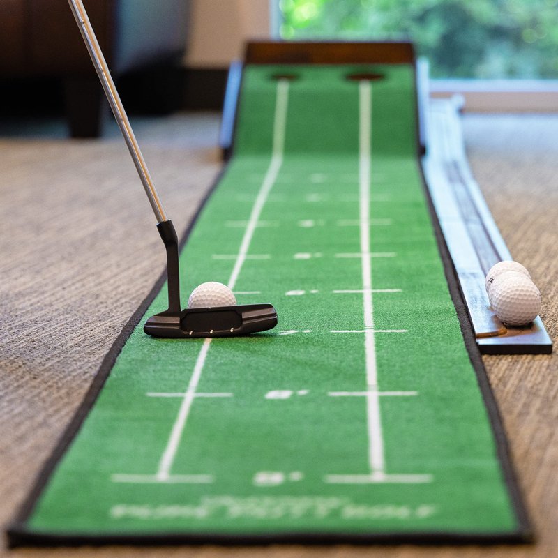 GoSports Pure Putt Golf 9 ft Putting Green Ramp - Premium Wood Training Aid for Home & Office Putting Practice, Includes 9 ft Putting Green and 4 Golf Balls
