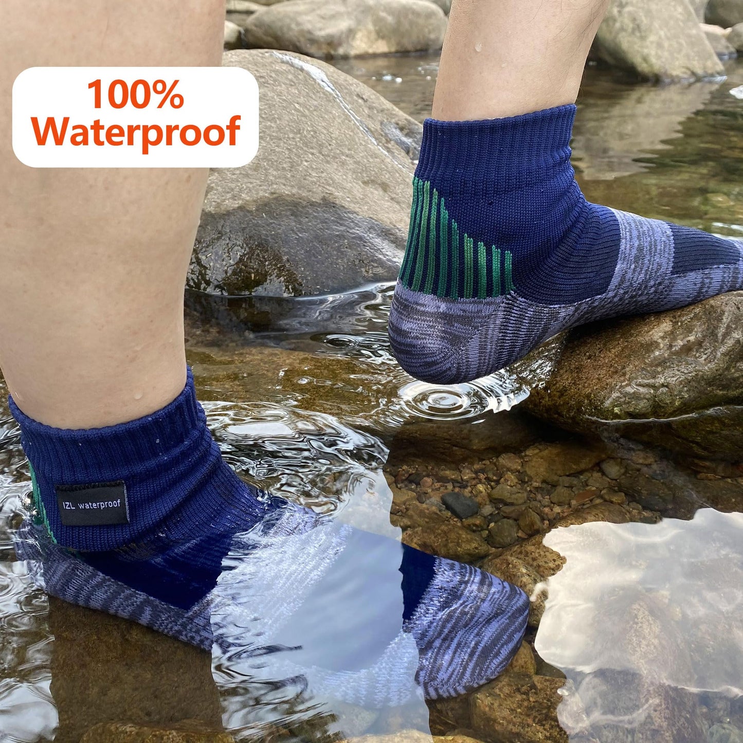 IZL waterproof Hiking Socks for Men Womens Ultralight Ankle Neoprene Socks for Fishing Camping Running Wading 1 Pair Large Navy