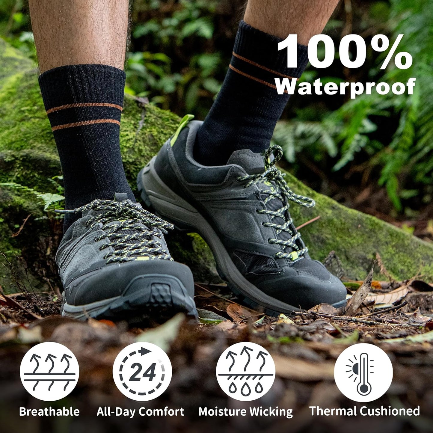 Mountain Waterproof Wool Socks - Breathable Cushioned Hiking & Skiing Crew Socks | Ideal for Winter Activities