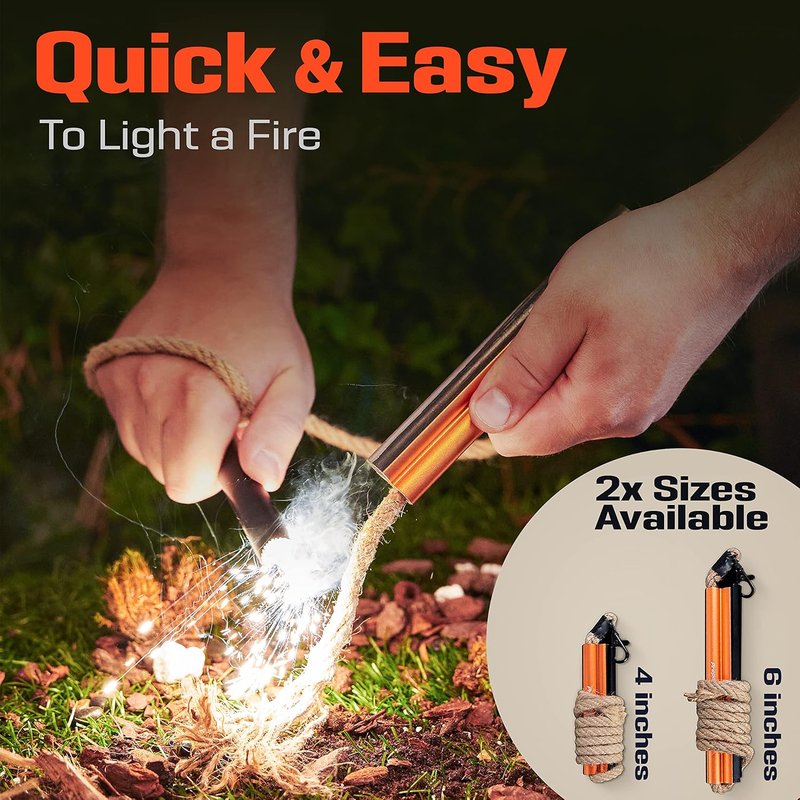 Flint Fire Starter Survival Tool - All-in-One Kit with Ferro Rod, Waterproof Tinder Wick Rope & Steel Striker - 36" Length
