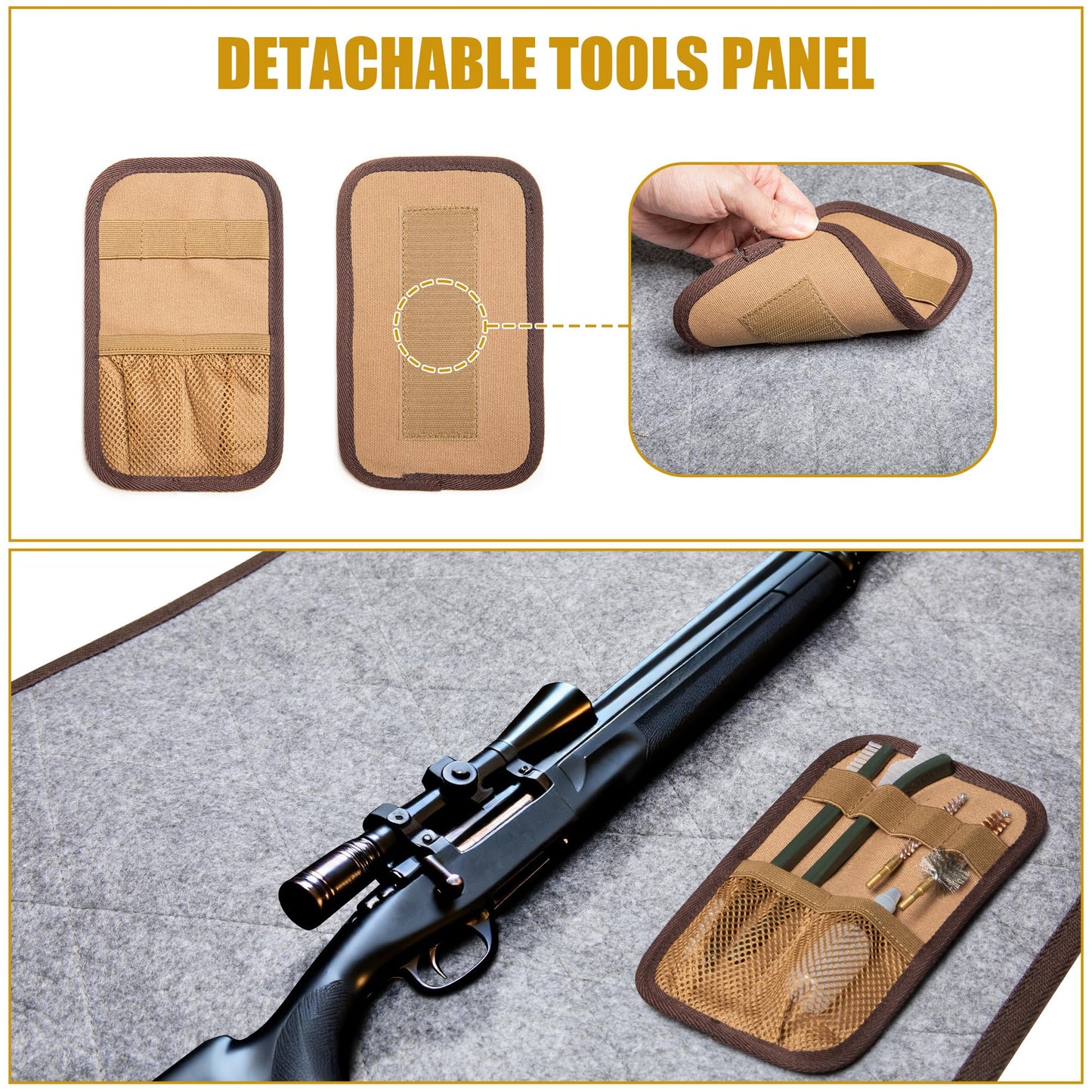 GOBUROS Large Gun Cleaning Mat for All Guns, Roll Up Rifle Cleaning Pad with PVC Accessory Organizer for Shotgun Handgun Pistols, Portable Canvas Gun Clean Mat with Shoulder Strap Khaki
