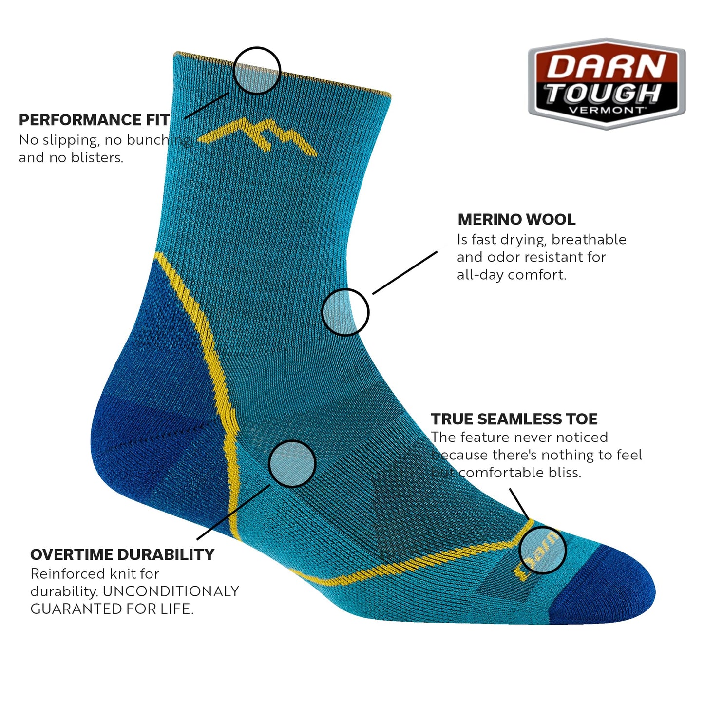 Darn Tough Vermont Light Hiker Jr. Micro-Crew Hiking Socks for Boys, Cascade, Large - Lightweight Cushioned Boys Socks