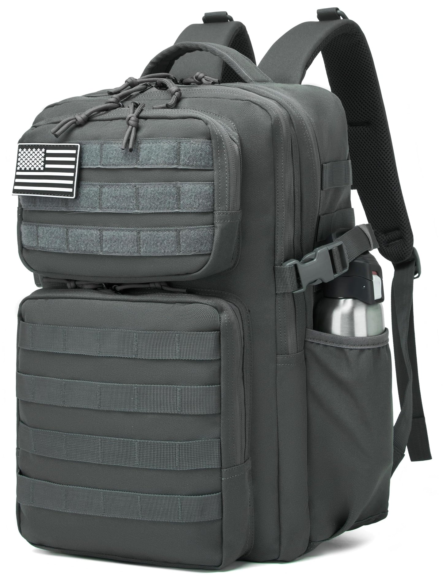 Wotony Military Tactical Backpack for Men Waterproof Daypack 3 Day Assault Pack Molle Bag with Water Bottle Holder (Grey, 35L)