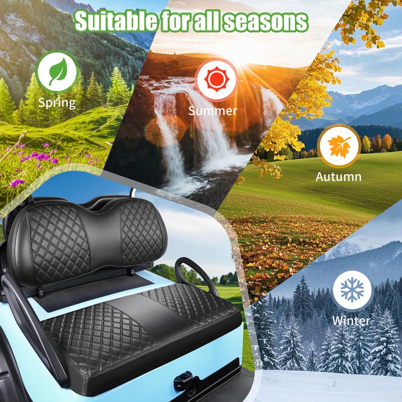 10L0L Golf Cart Seat Covers for Club Car Precedent,Diamond Pattern,Vinyl Leather with Adjustable Straps and Retractable Buckle, No Stapler Needed Black