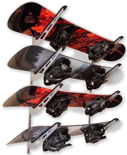 SteelChimp Snowboard Storage Rack | 4-Tier Horizontal Snow Board Wall Rack | Anti-Sway Patent-Pending Arm Mount Design | USA Designed