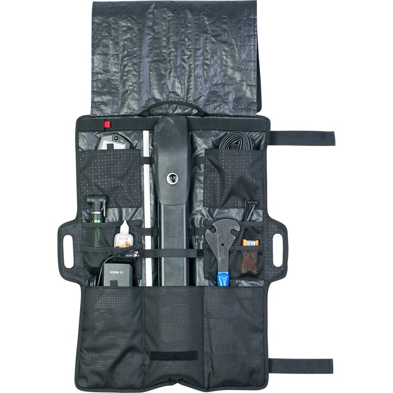 EVOC GEAR WRAP transport bag for tools and e-bike batteries (roll-up bag, well thought-out subdivision, padded compartment for batteries, secure transport of equipment, Size: L), Black