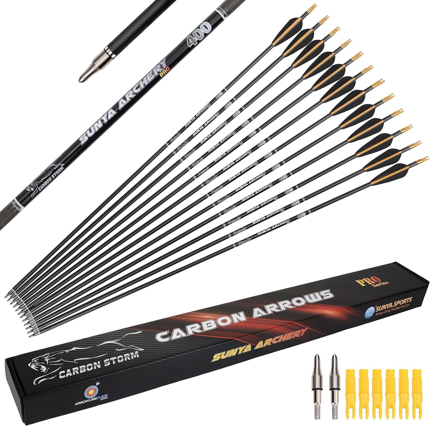 **Carbon Arrows 12-Pack - 30 Inch Spine 500/400 for 40-60 LBS Bows | Anti-Loose O-Ring & TPU Vanes for Hunting/Target Practice**