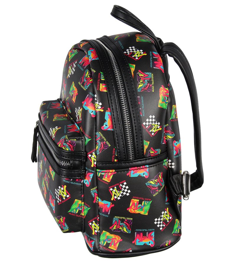 INTIMO MTV Music Television '80s Logo Tossed Print Zippered Mini Small Backpack Bag 10."