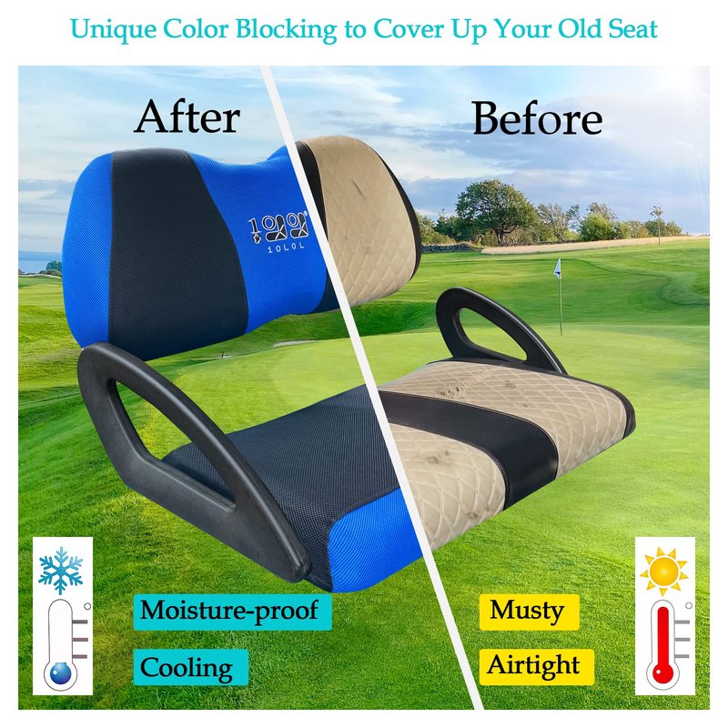 10L0L Golf Cart Seat Covers for Yamaha, Club Car Precedent, Fairplay and Star Models, Large Backrest 3D Air Mesh Fabric Breathable Anti-Slip Washable - Blue