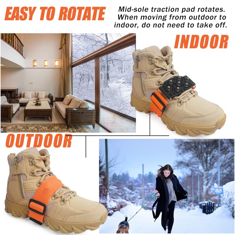 Ice Cleats Mid-Sole Snow Traction Cleats for Walking on Snow and Ice Anti-Slip Crampon with Adjustable Straps 7 Tungsten Studs for Secure Grip Anti Slip Crampons for Walking Jogging Hiking