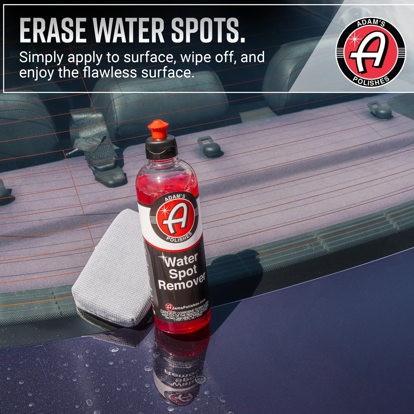Adam's Water Spot Remover - Hard Water Stain Remover for Glass, Shower Doors, Paint, Windows, Car Detailing, Calcium, Magnesium & Soap Scum Remover